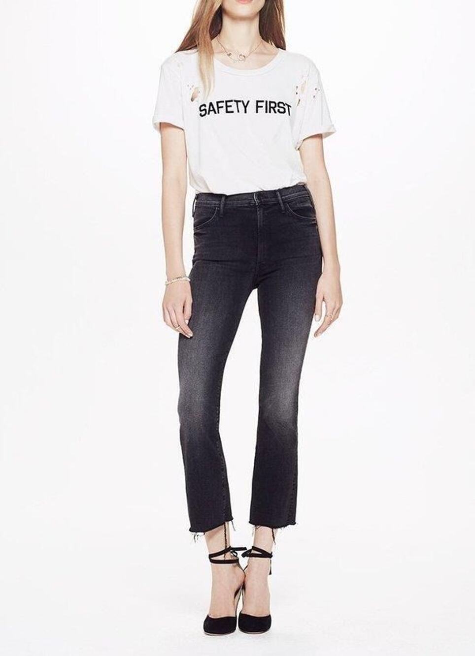 MOTHER Hustler Ankle Fray Black High Rise Flare Jeans Size 29